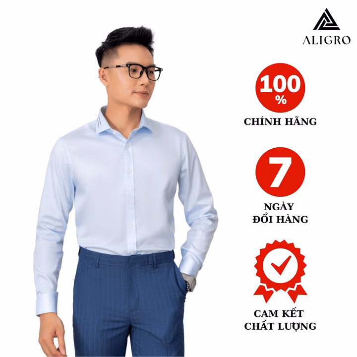 Áo Sơ Mi Nam Dài Tay Aligro Cổ Bẻ Dáng Ôm Body 100% Chất Cotton Chống Nhăn Xanh Algs217 - Aligro