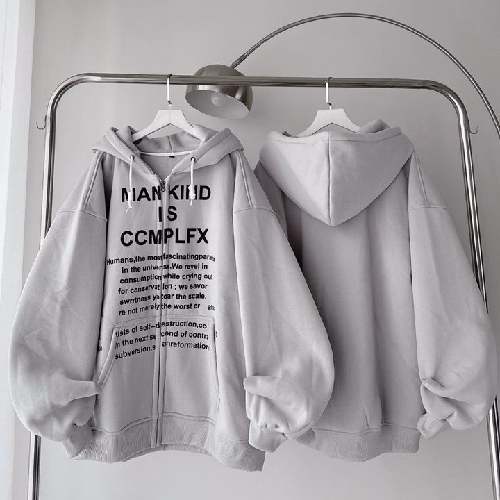 Áo Khoác Nỉ Dây Kéo In Chữ Man Kind Mũ Rộng Nam Nữ Đều Mặc Được Tp46 - Golden Dream - Ảnh 3