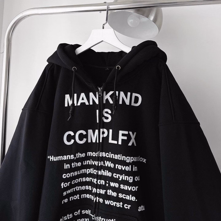 Áo Khoác Nỉ Dây Kéo In Chữ Man Kind Mũ Rộng Nam Nữ Đều Mặc Được Tp46 - Golden Dream - Ảnh 4