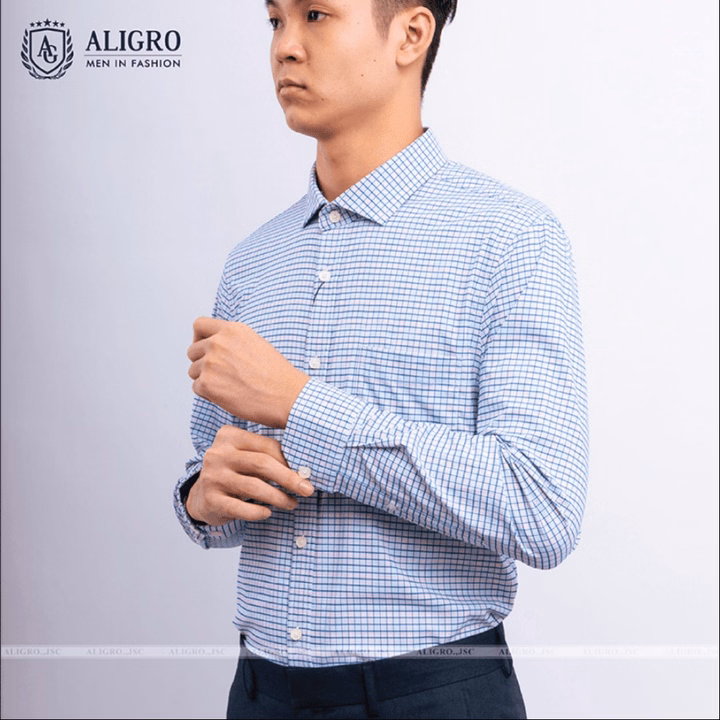 Áo Sơ Mi Dài Tay Nam Aligro Kẻ Xanh Trắng Algs176 - Aligro - Ảnh 2