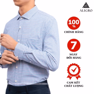 Áo Sơ Mi Dài Tay Nam Aligro Kẻ Xanh Trắng Algs176 - Aligro
