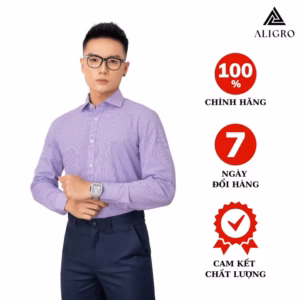 Áo Sơ Mi Nam Dài Tay Aligro Màu Tím, 100% Chất Cotton Thoáng Mát, Thấm Hút Mồ Hôi Tốt, Cổ Bẻ, Dáng Ôm Body Algs153 - Aligro
