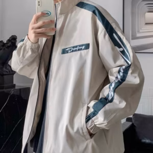 Áo Khoác Dù Ép 3 Lớp Nam Nữ Túi Có Khóa Kéo Thiết Kế Sọc Tay Ngực Có Túi Nhỏ -Htm Fashion