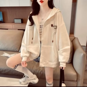 Áo Khoác Hoodie Nữ Phối Khóa Kéo Chất Vải Poli Họa Tiết Bucluck -Htm Fashion