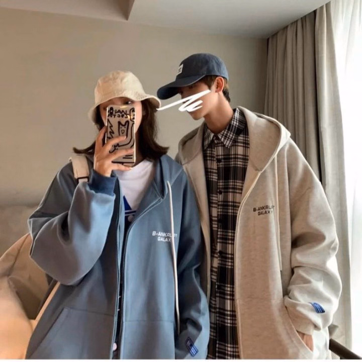 Áo Khoác Hoodie Cặp Đôi Nam Nữ Có Nón Phối Khóa Kéo Thêu Chữ Galaxy Chất Vải Poly -Htm Fashion - Ảnh 6