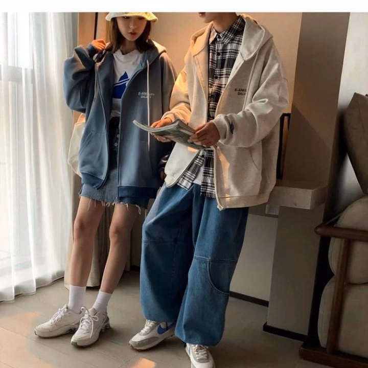 Áo Khoác Hoodie Cặp Đôi Nam Nữ Có Nón Phối Khóa Kéo Thêu Chữ Galaxy Chất Vải Poly -Htm Fashion - Ảnh 8