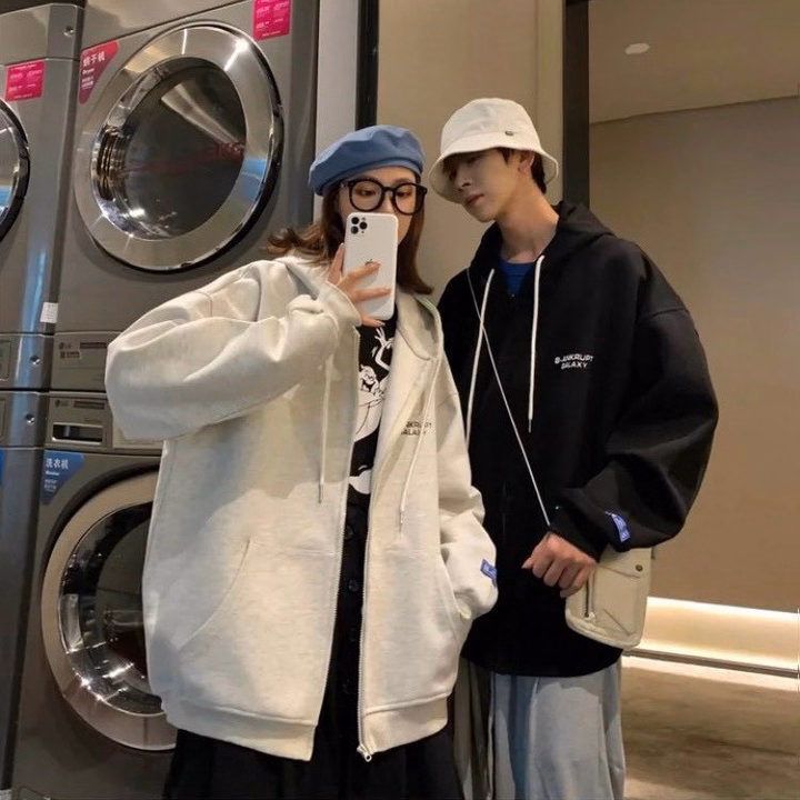 Áo Khoác Hoodie Cặp Đôi Nam Nữ Có Nón Phối Khóa Kéo Thêu Chữ Galaxy Chất Vải Poly -Htm Fashion - Ảnh 11