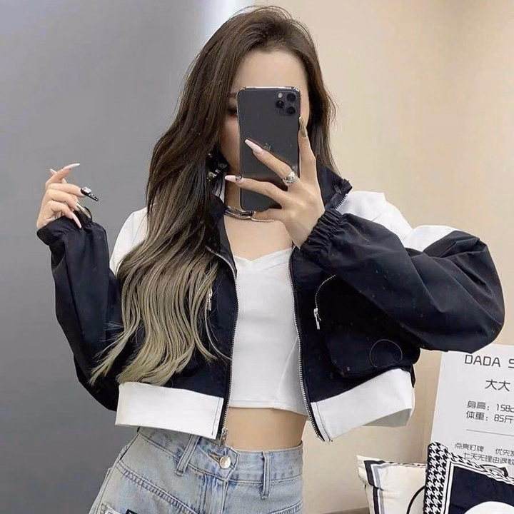 Áo Khoác Dù Nữ Croptop Dáng Lửng Phối Túi Hộp Có Khóa Kéo Sang Chảnh - Htm Fashion - Ảnh 2