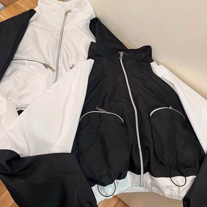 Áo Khoác Dù Nữ Croptop Dáng Lửng Phối Túi Hộp Có Khóa Kéo Sang Chảnh - Htm Fashion - Ảnh 4