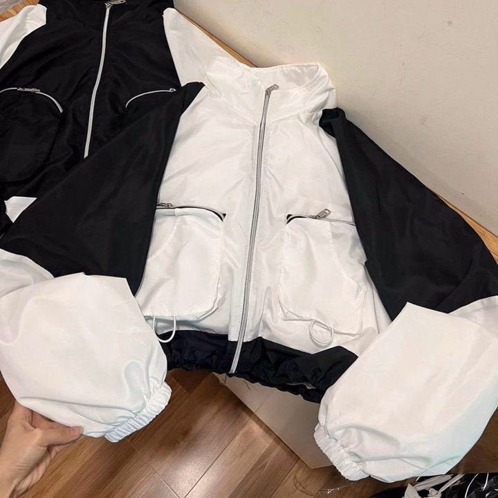 Áo Khoác Dù Nữ Croptop Dáng Lửng Phối Túi Hộp Có Khóa Kéo Sang Chảnh - Htm Fashion - Ảnh 5