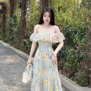 Đầm Váy Nữ Rớt Vai Form Xòe Bèo Vai Có Mocking Bh1158- Nana House