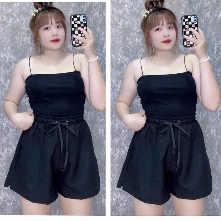 Set Quần Đùi Nữ Tăm Ly + Áo Dây Bún Trơn