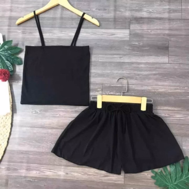 Set Quần Đùi Nữ Tăm Ly + Áo Dây Bún Trơn - Ảnh 2