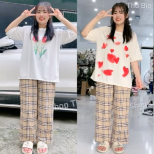 Sét Nộ Quần Kẻ Caro Vàng Bbr = Mix Áo Phông Form Rộng Unisex