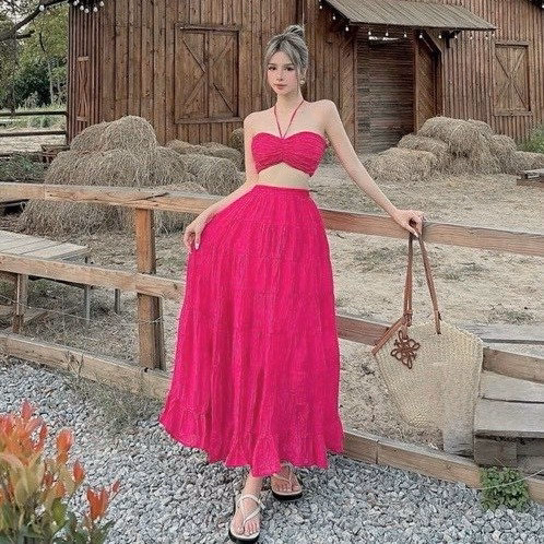 Set Đầm Maxi Đi Biển Dáng Dài 2 Dây Cúp Ngực Xòe Bh110Y- Sam Store - Ảnh 2