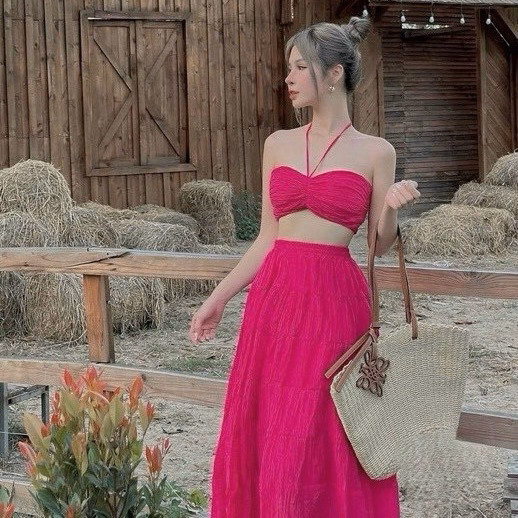 Set Đầm Maxi Đi Biển Dáng Dài 2 Dây Cúp Ngực Xòe Bh110Y- Sam Store - Ảnh 5