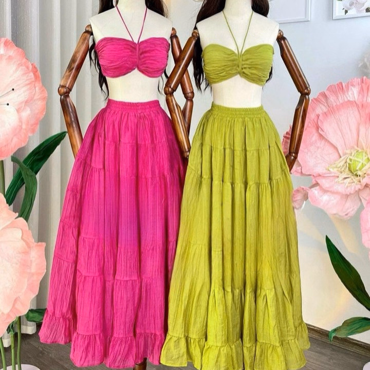 Set Đầm Maxi Đi Biển Dáng Dài 2 Dây Cúp Ngực Xòe Bh110Y- Sam Store - Ảnh 12