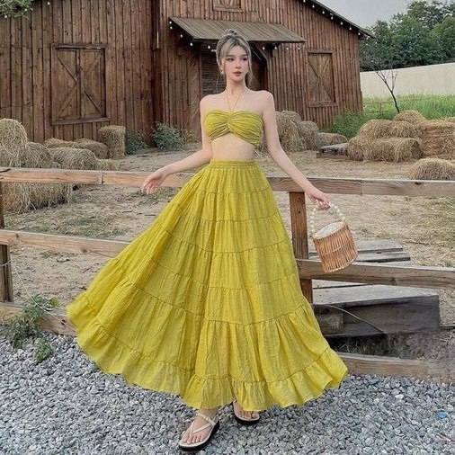 Set Đầm Maxi Đi Biển Dáng Dài 2 Dây Cúp Ngực Xòe Bh110Y- Sam Store - Ảnh 8