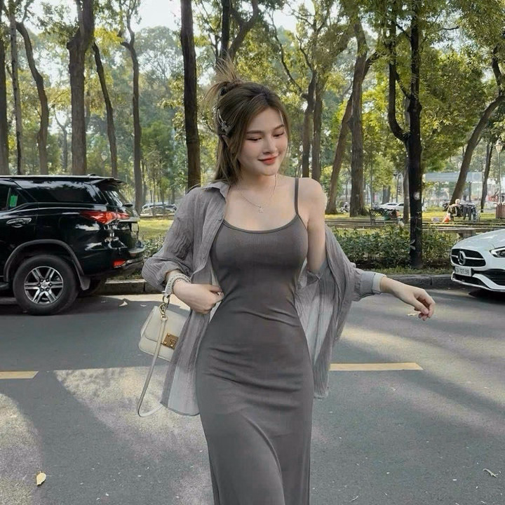 Set Đầm Body 2 Dây(Có Mút) Kèm Áo Khoác Sơ Mi Cài Nút Bh1201- Nana House - Ảnh 11