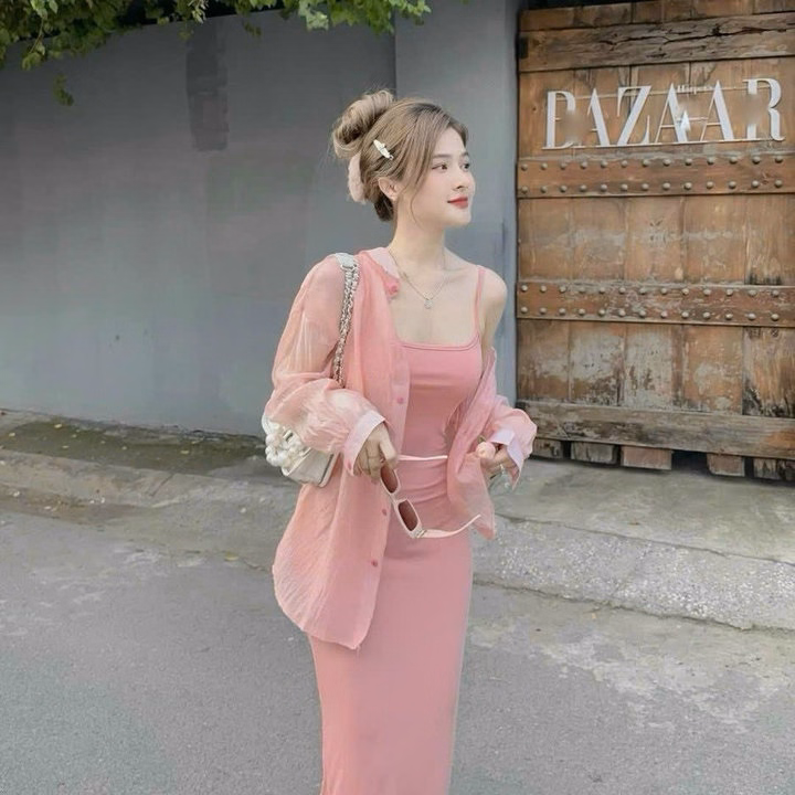 Set Đầm Body 2 Dây(Có Mút) Kèm Áo Khoác Sơ Mi Cài Nút Bh1201- Nana House - Ảnh 12