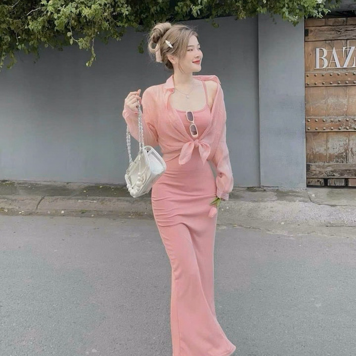 Set Đầm Body 2 Dây(Có Mút) Kèm Áo Khoác Sơ Mi Cài Nút Bh1201- Nana House - Ảnh 15