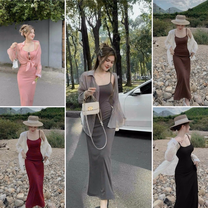 Set Đầm Body 2 Dây(Có Mút) Kèm Áo Khoác Sơ Mi Cài Nút Bh1201- Nana House - Ảnh 7