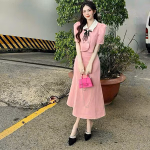 Set Áo Cài Nút Kèm Nơ Phối Chân Váy Đuôi Cá Bh100Y- Nana House