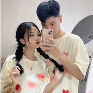 Áo Thun Form Rộng Tay Lỡ Form Unisex Ullzang Siêu Xinh In Hình Trái Tim Be