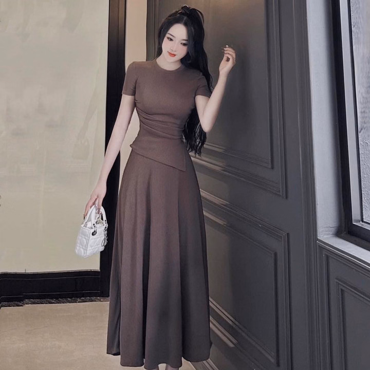 Set Bộ Đồ Nữ Váy Tăm Lạnh Xẻ Tà St80O- Sam Store - Ảnh 3