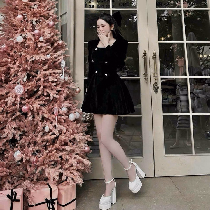 Đầm Nhung Cứng Cổ Vuông Tay Xếp Ly Tùng Màu Sh1957- Sam Store - Ảnh 11