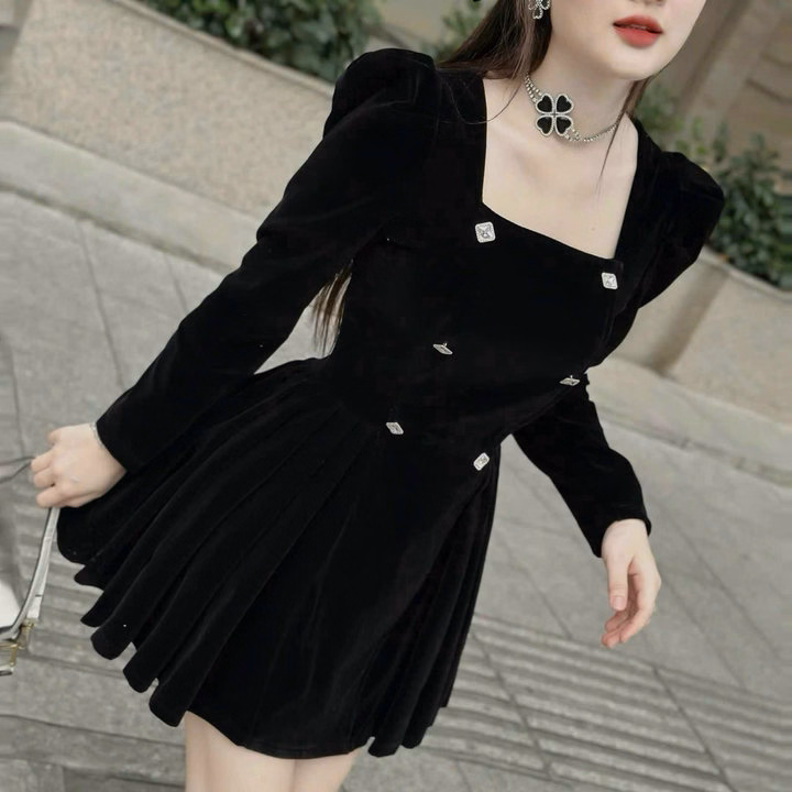 Đầm Nhung Cứng Cổ Vuông Tay Xếp Ly Tùng Màu Sh1957- Sam Store - Ảnh 6