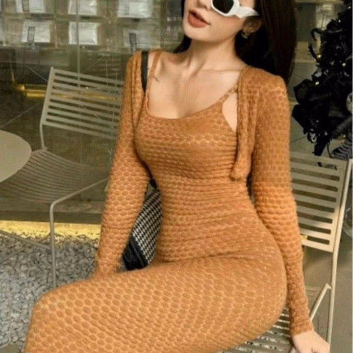 Set Đầm Ren Len 2 Dây Kèm Áo Khoác Bh2100- Nana House