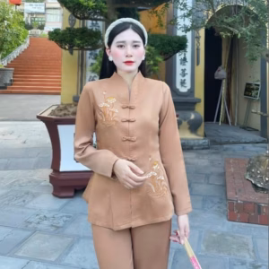 Set Bộ Lam Đi Chùa Tay Dài Nút Mây Sh1120- Sam Store