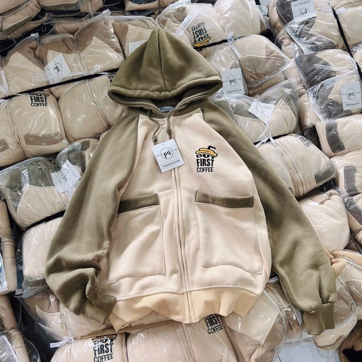 Áo Khoác Nỉ Croptop Nữ Có Nón Phối Khóa Kéo Logo Thêu Coffee Phối 2 Túi Hộp Như Hình -Htm Fashion - Ảnh 8