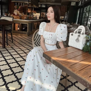 Set Bộ Nữ Lụa Hoa Nhí(Có Mút Ngực) Kèm Chân Váy Tùng 2 Lớp Có Lót Bh110I- Nana House