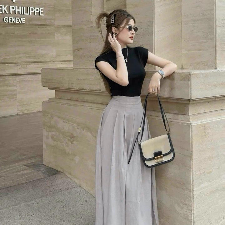 Set Áo Tăm Lạnh Kèm Chân Váy Cotton Lạnh Xếp Ly Sh85M- Sam Store - Ảnh 2