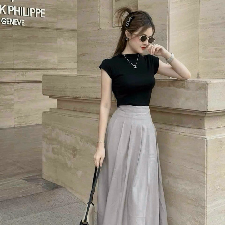 Set Áo Tăm Lạnh Kèm Chân Váy Cotton Lạnh Xếp Ly Sh85M- Sam Store - Ảnh 4