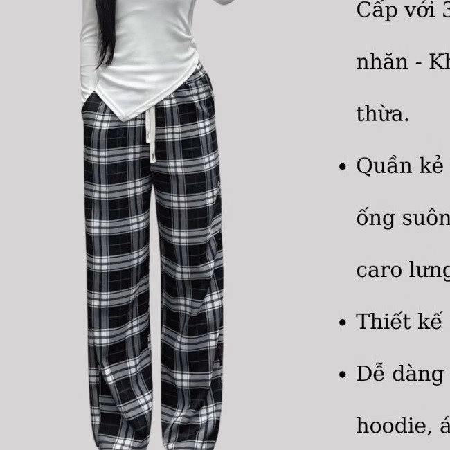Quần Ống Rộng Caro Bản To Ullzzang - Ảnh 3