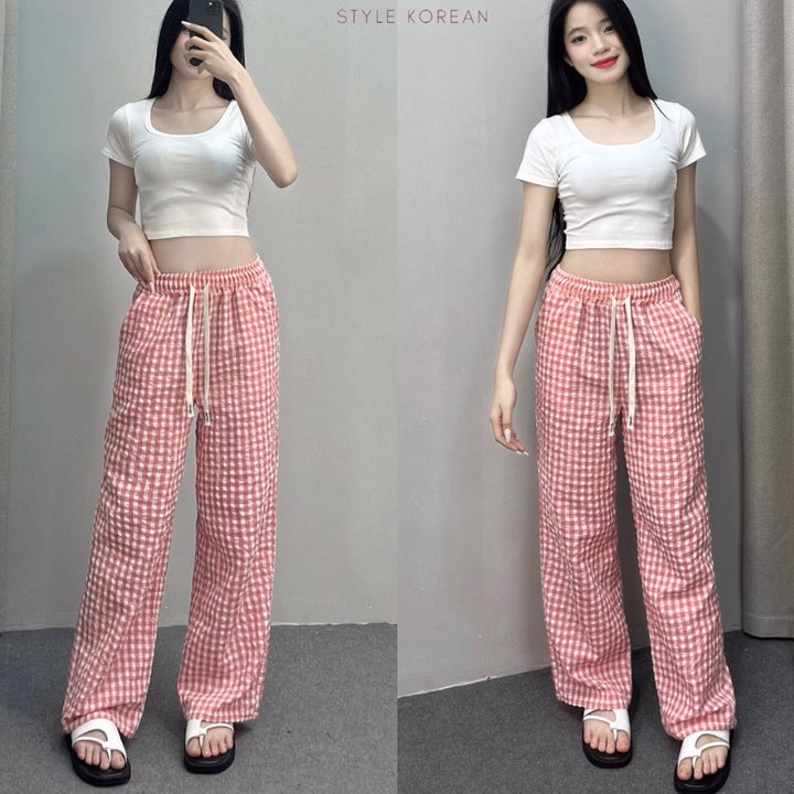 Quần Ống Rộng Caro Bản To Ullzzang - Ảnh 2