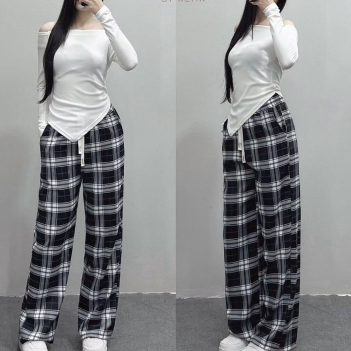 Quần Ống Rộng Caro Bản To Ullzzang