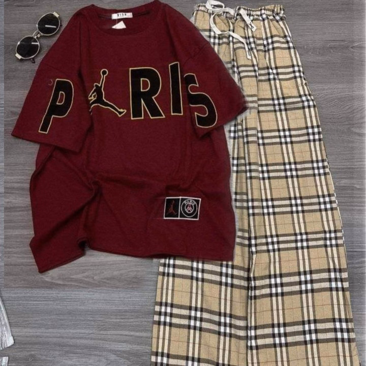 Set Bộ Nữ Quần Caro Vàng Kèm Áo Phông