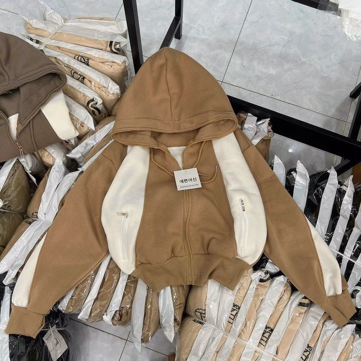 Áo Khoác Nỉ Dệt Nữ Form Rộng Túi Có Khóa Kéo Nón Rộng Dày Chống Nắng Tốt-Htm Fashion - Ảnh 6