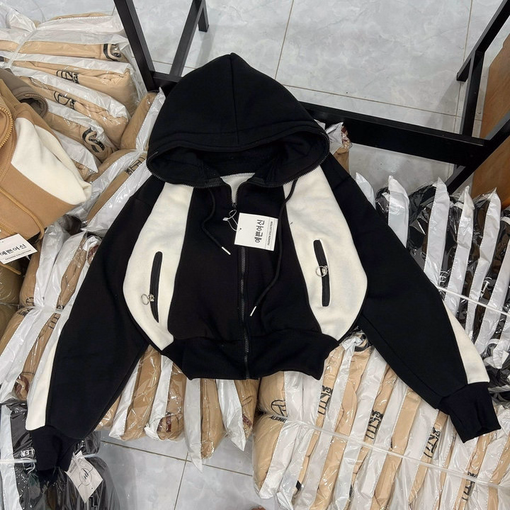 Áo Khoác Nỉ Dệt Nữ Form Rộng Túi Có Khóa Kéo Nón Rộng Dày Chống Nắng Tốt-Htm Fashion - Ảnh 7