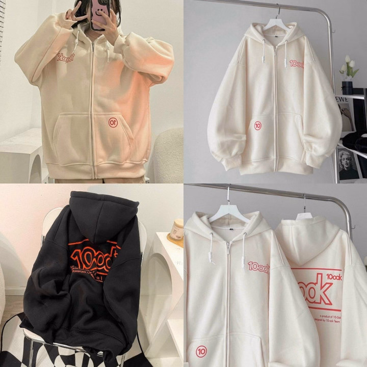 Áo Khoác Hoodie Nam Nữ Phối Khóa Kéo Họa Tiết 100Ok Chất Nỉ Mịn Dày Chống Nắng Tốt -Htm Fashion - Ảnh 4