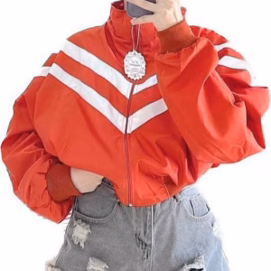 Áo Khoác Dù Cánh Dơi Nữ Croptop Form Rông Cổ Đứng Phối Viền Chữ V 2 Sọc -Htm Fashion