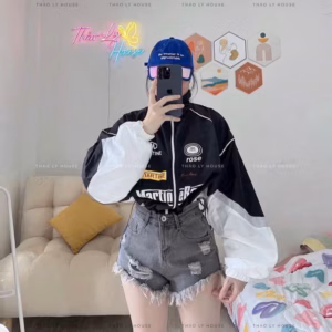 Áo Khoác Dù Nam Nữ Không Nón Phối Khóa Kéo Họa Tiết Martin Đi Phượt Cực Chất -Htm Fashion