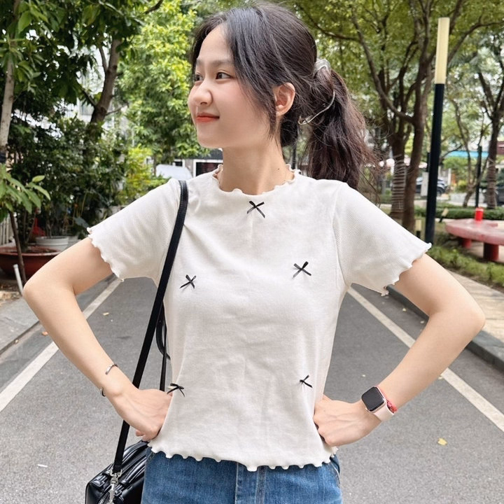 Áo Thun Brandy Coquette Tay Ngắn Cổ Tròn Cuốn Biên Gu32O- Sam Store - Ảnh 8