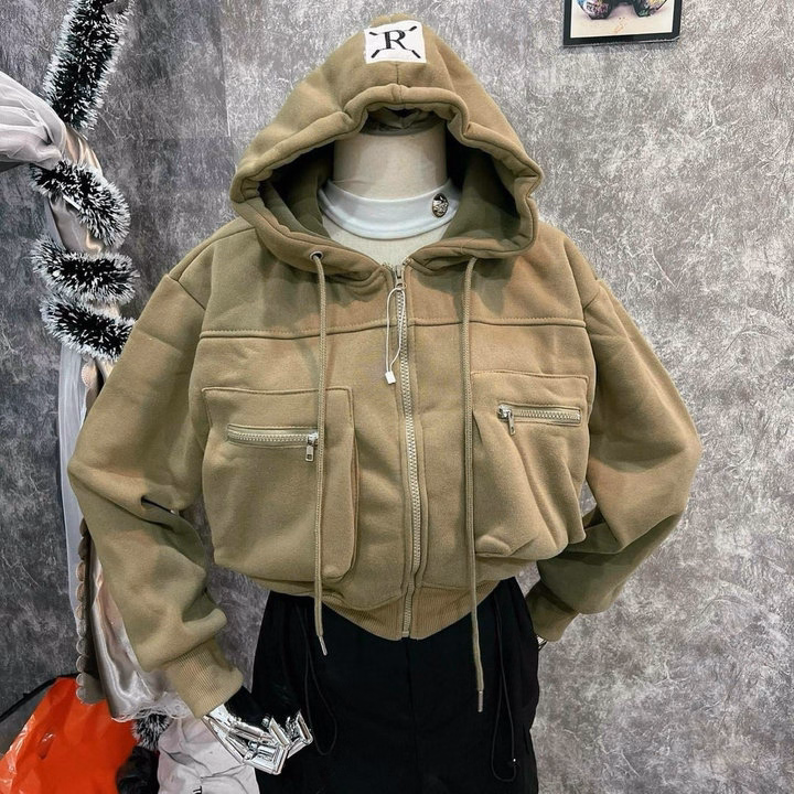 Áo Khoác Nỉ Nữ Form Lửng Croptop Phối 2 Túi Khoá Kéo Ngực Có Túi Trong Dày Dặn Tp38 - Golden Dream