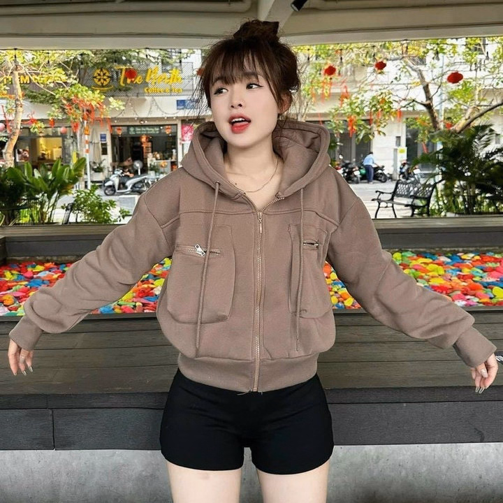 Áo Khoác Nỉ Nữ Form Lửng Croptop Phối 2 Túi Khoá Kéo Ngực Có Túi Trong Dày Dặn Tp38 - Golden Dream - Ảnh 4