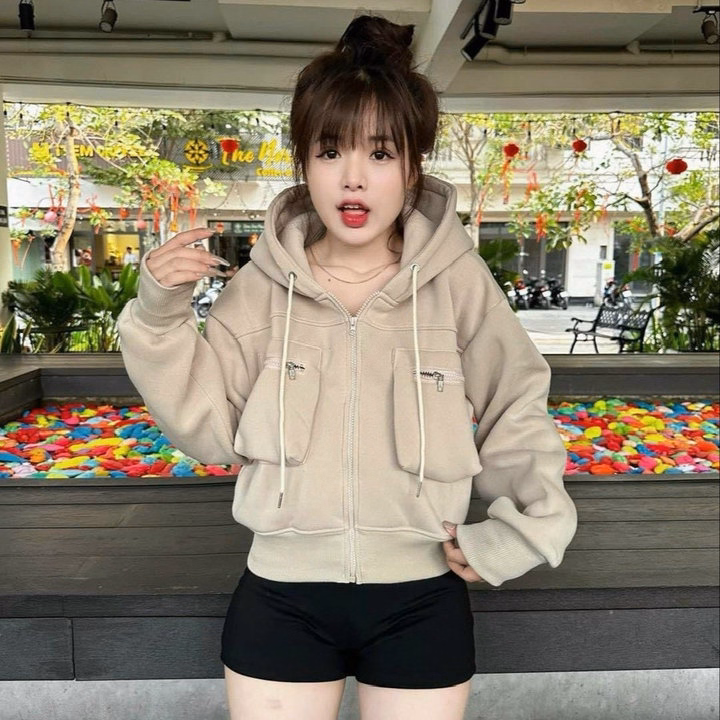 Áo Khoác Nỉ Nữ Form Lửng Croptop Phối 2 Túi Khoá Kéo Ngực Có Túi Trong Dày Dặn Tp38 - Golden Dream - Ảnh 5